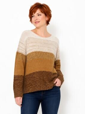 LR4709 Liz Claiborne Colorblock Knit Sweater 2X Brown Tan Cream Lightweight